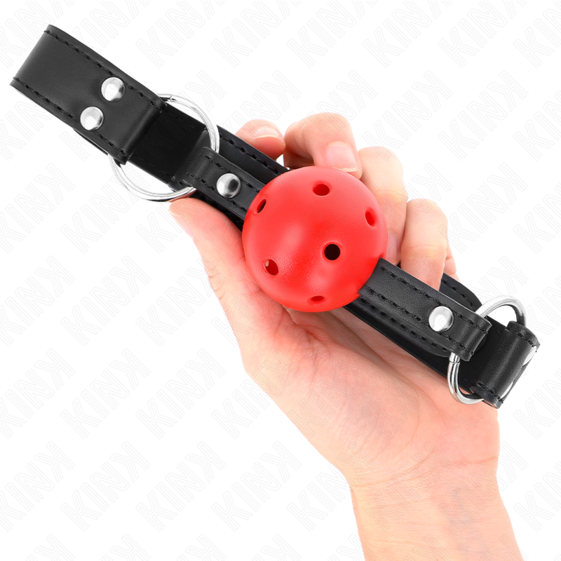 KINK - 4CM ADEMENDE BALL GAG MET DUBBELE LEDEREN KLINKNAGEL 62 x 2,5 CM VERSTELBAAR 42-58 CM - afbeelding 4
