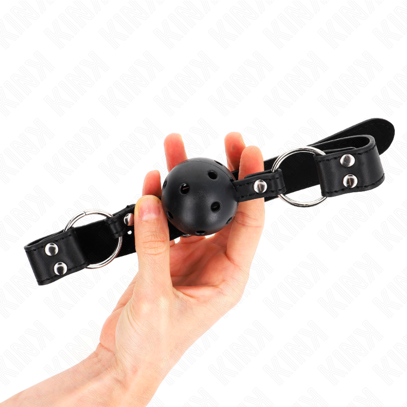 KINK - 4 CM ADEMENDE BALL GAG MET DUBBELE KLINKNAGEL MODEL 1 ZWART 62 x 2,5 CM VERSTELBAAR 42-58 CM - afbeelding 2