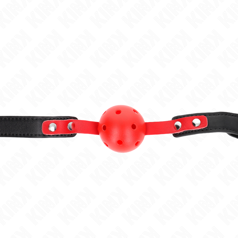 KINK - 4 CM HARDE HOLLE RODE BAL GAG ZWARTE BAND 60 x 2 CM VERSTELBAAR 37-52 CM