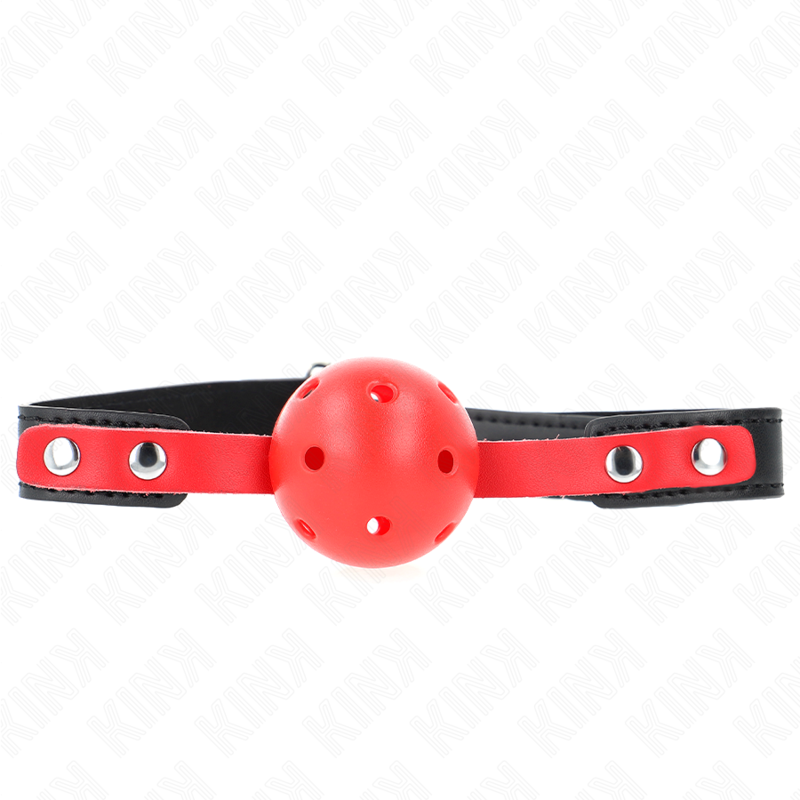KINK - 4 CM HARDE HOLLE RODE BAL GAG ZWARTE BAND 60 x 2 CM VERSTELBAAR 37-52 CM - afbeelding 2