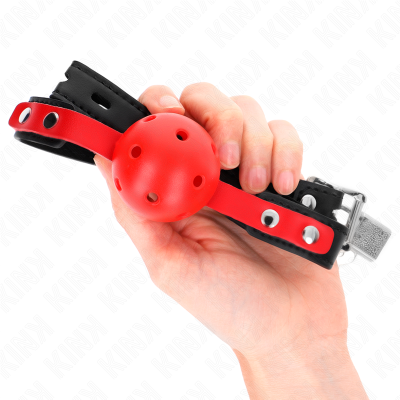 KINK - 4 CM HARDE HOLLE RODE BAL GAG ZWARTE BAND 60 x 2 CM VERSTELBAAR 37-52 CM - afbeelding 3
