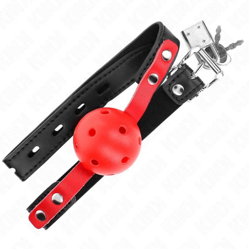 KINK - 4 CM HARDE HOLLE RODE BAL GAG ZWARTE BAND 60 x 2 CM VERSTELBAAR 37-52 CM - afbeelding 4