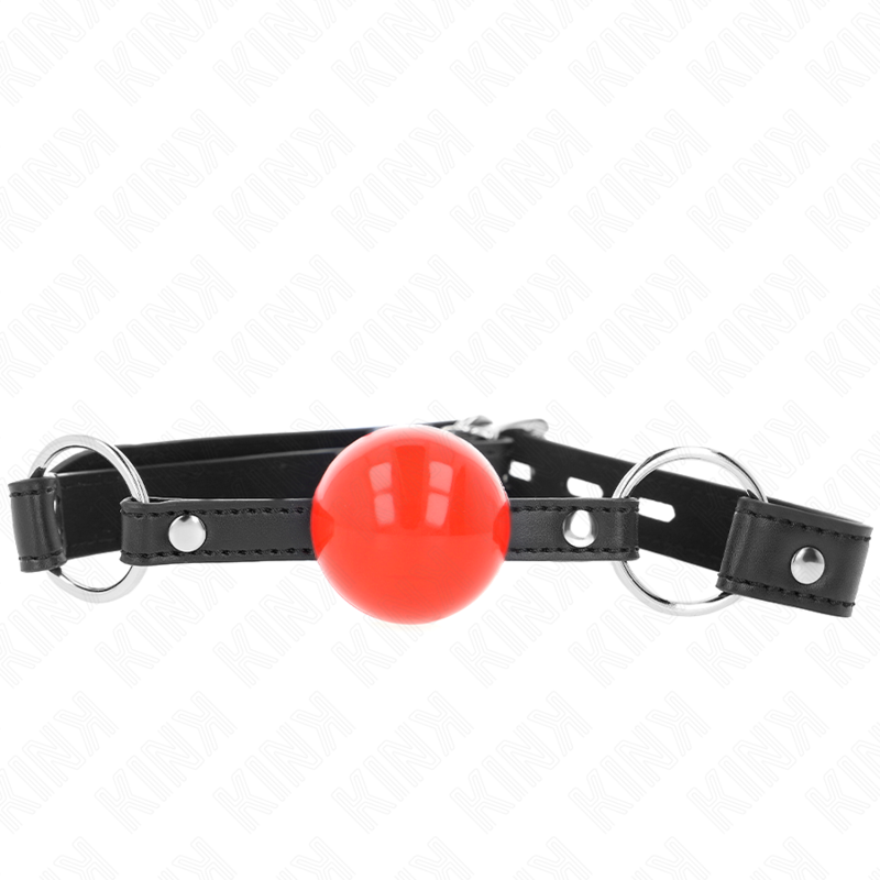 KINK - 4 CM BALL GAG MET RODE BALL HANGSLOT ZWARTE BAND 60 x 2 CM - afbeelding 3