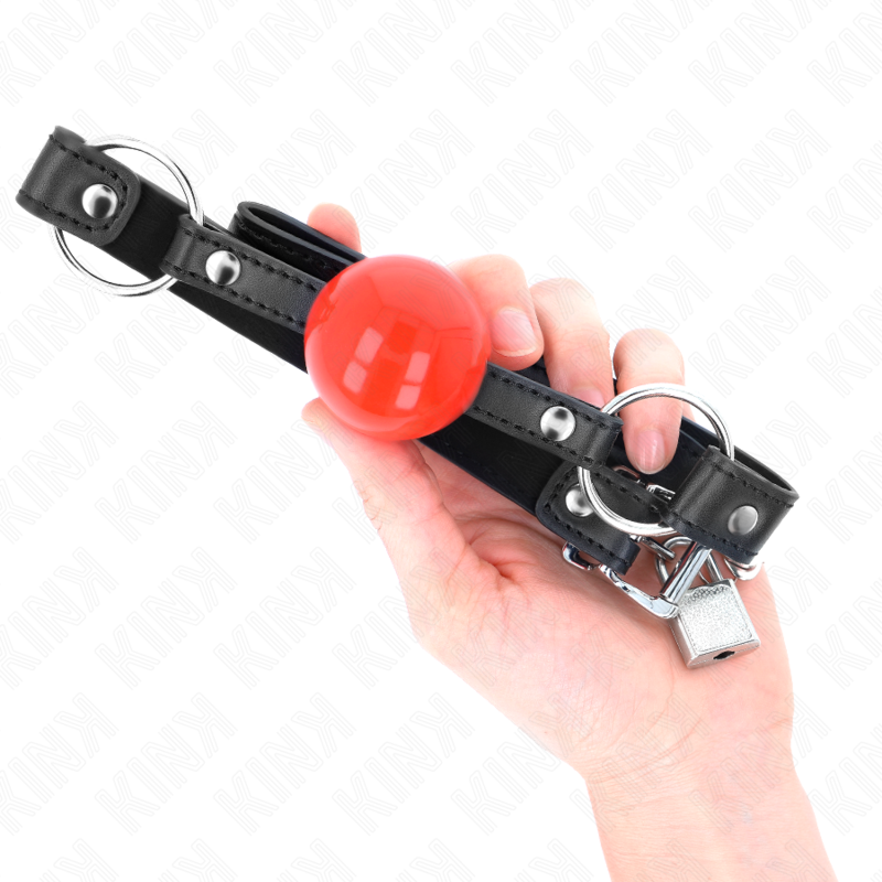 KINK - 4 CM BALL GAG MET RODE BALL HANGSLOT ZWARTE BAND 60 x 2 CM - afbeelding 4