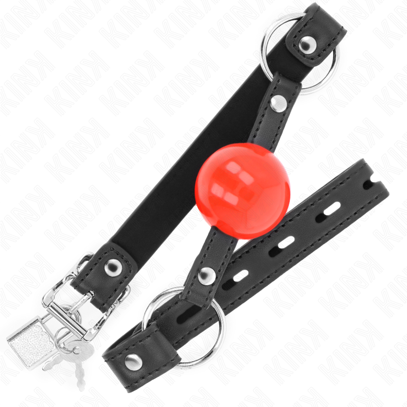 KINK - 4 CM BALL GAG MET RODE BALL HANGSLOT ZWARTE BAND 60 x 2 CM - afbeelding 2