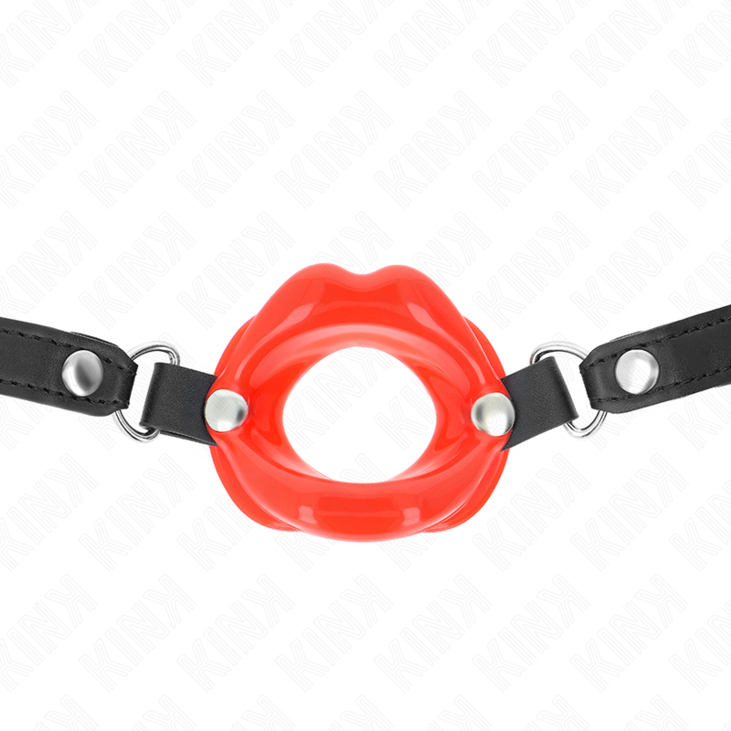 KINK - 8 CM LIP GAG MET RODE LEDEREN BAND 63 x 2 CM VERSTELBAAR 39-58 CM - afbeelding 3