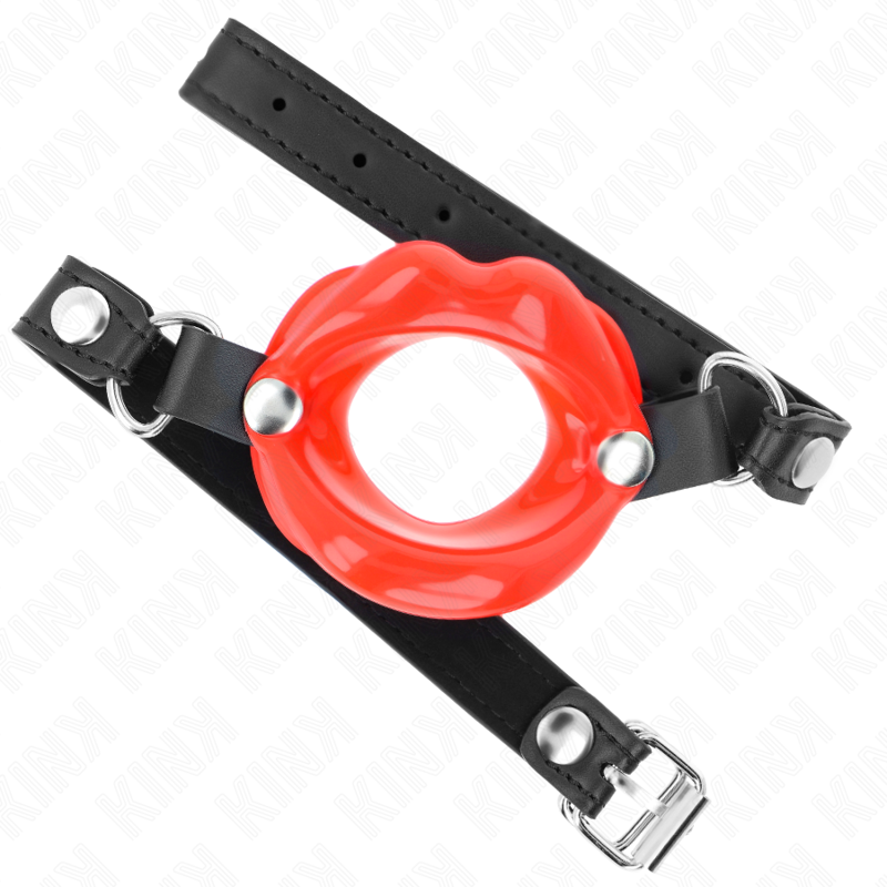KINK - 8 CM LIP GAG MET RODE LEDEREN BAND 63 x 2 CM VERSTELBAAR 39-58 CM - afbeelding 2