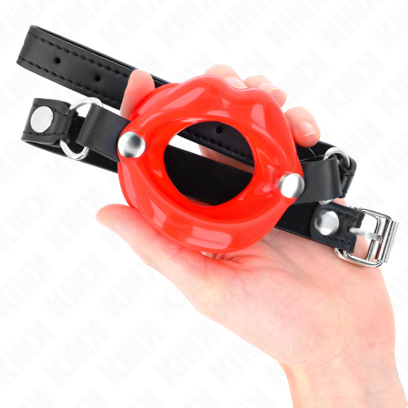 KINK - 8 CM LIP GAG MET RODE LEDEREN BAND 63 x 2 CM VERSTELBAAR 39-58 CM - afbeelding 4