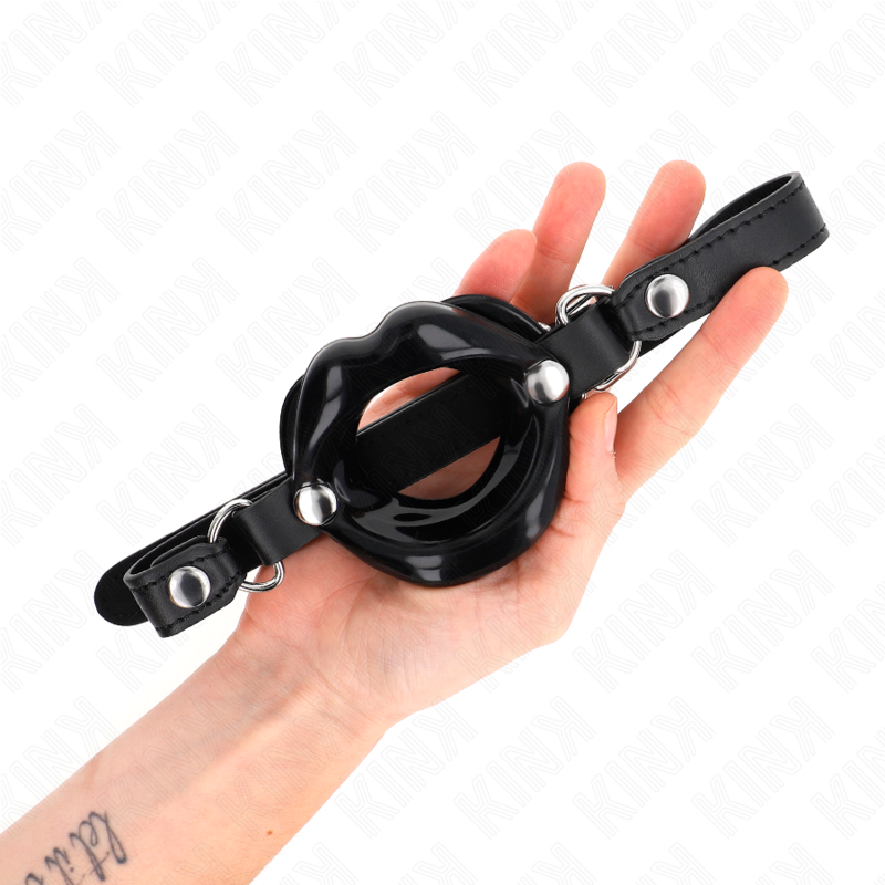 KINK - 8 CM LIP GAG MET ZWARTE LEDEREN BAND 63 x 2 CM VERSTELBAAR 39-58 CM - afbeelding 2