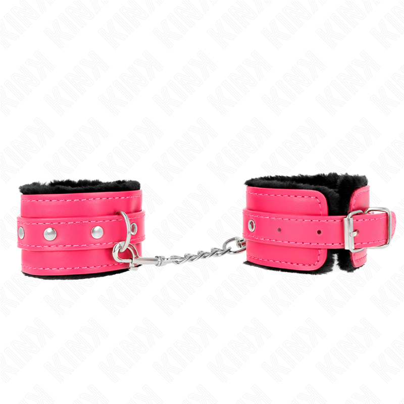 Kink - Premium Zwart Gevoerde Polsbandjes Met Verstelbare Fuchsia Band 17-29 cm X 6 cm - afbeelding 2