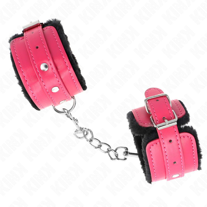 Kink - Premium Zwart Gevoerde Polsbandjes Met Verstelbare Fuchsia Band 17-29 cm X 6 cm - afbeelding 3