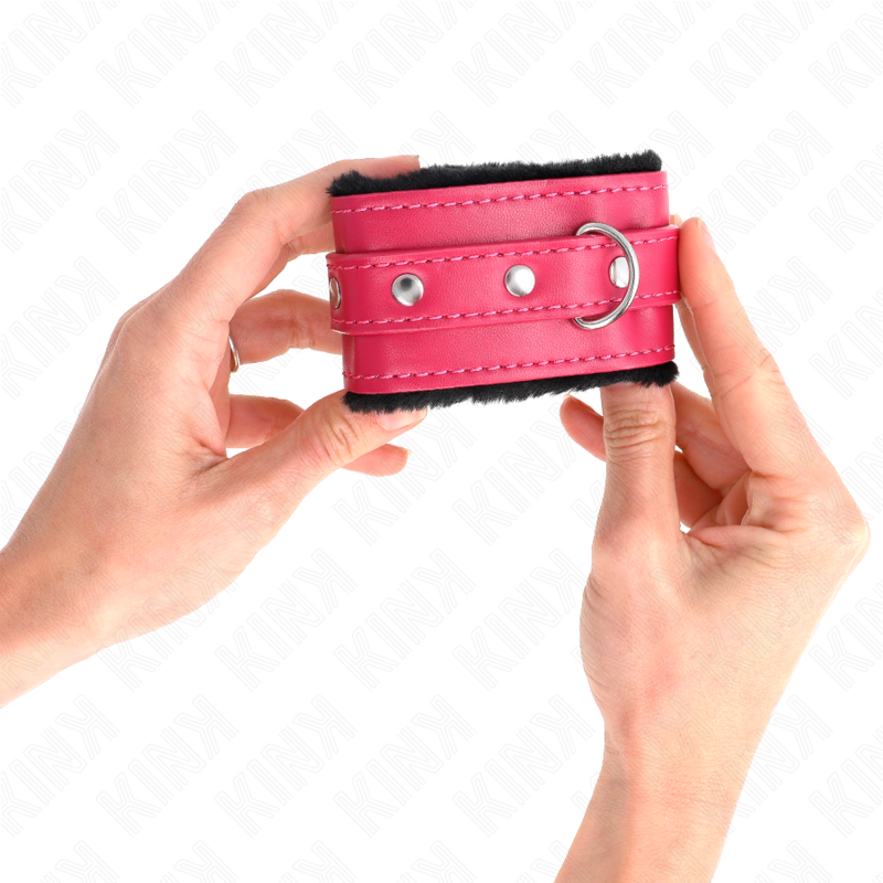 Kink - Premium Zwart Gevoerde Polsbandjes Met Verstelbare Fuchsia Band 17-29 cm X 6 cm - afbeelding 4
