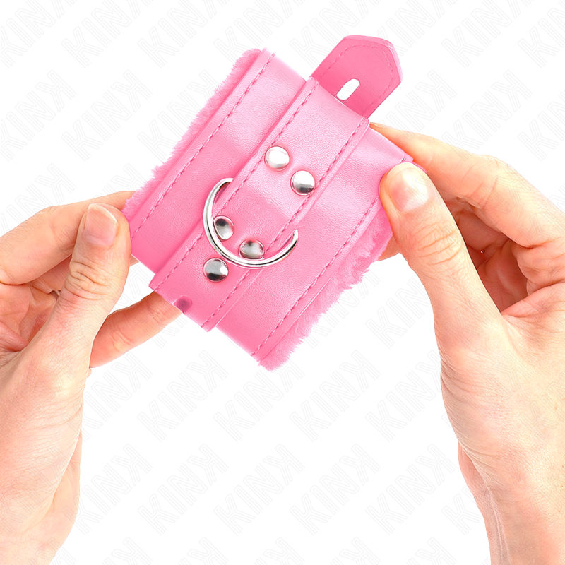 Kink - Roze Vierkante Gaten Gevoerde Polsbandjes En Verstelbare Roze Band 17-29 cm X 6 cm - afbeelding 4