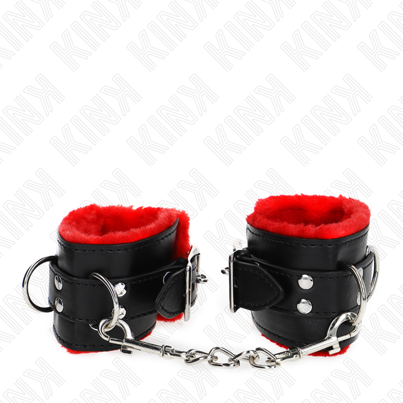 Kink - Polsbandjes Gevoerd Met Rode Vierkante Gaten En Verstelbare Zwarte Band 17-29 cm X 6 cm - afbeelding 3