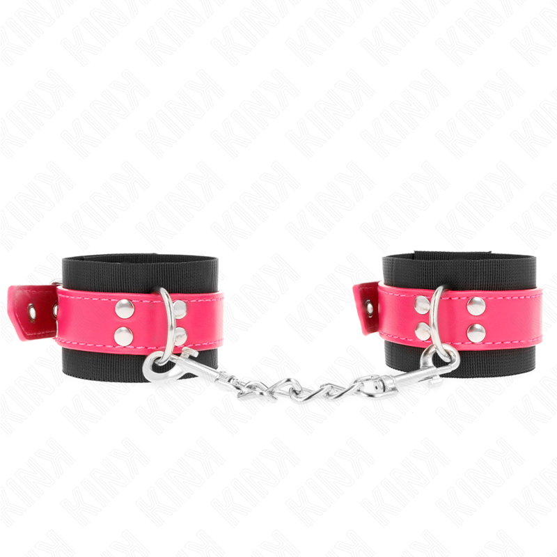 Kink - Zwarte Nylon Polsbandjes Met Verstelbare Fuscia Kunstleerband 19-29 cm X 5,1 cm - afbeelding 2