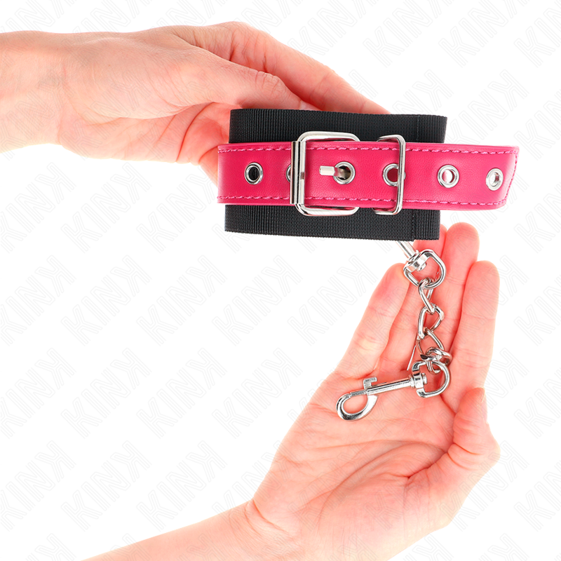 Kink - Zwarte Nylon Polsbandjes Met Verstelbare Fuscia Kunstleerband 19-29 cm X 5,1 cm - afbeelding 4