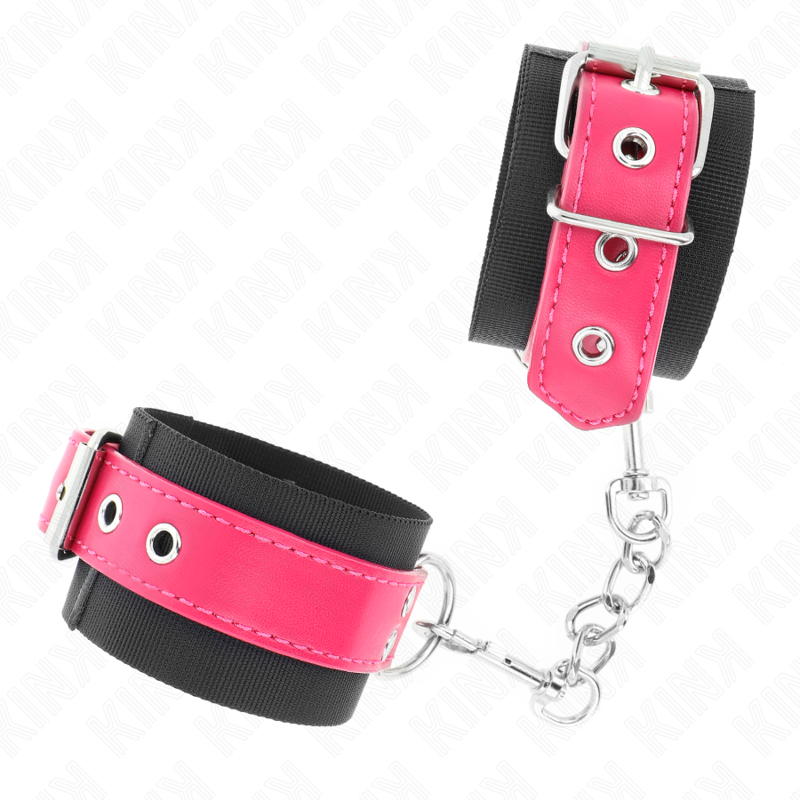 Kink - Zwarte Nylon Polsbandjes Met Verstelbare Fuscia Kunstleerband 19-29 cm X 5,1 cm - afbeelding 3