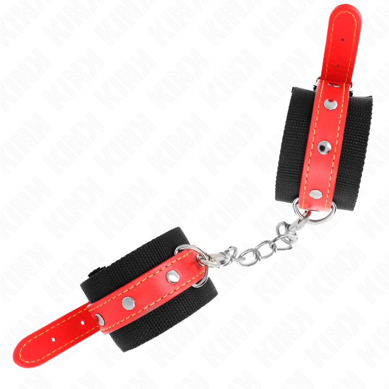 Kink - Zwarte Nylon Polsbandjes Met Verstelbare Rode Lederen Band 19-24 cm X 5,5 cm - afbeelding 3