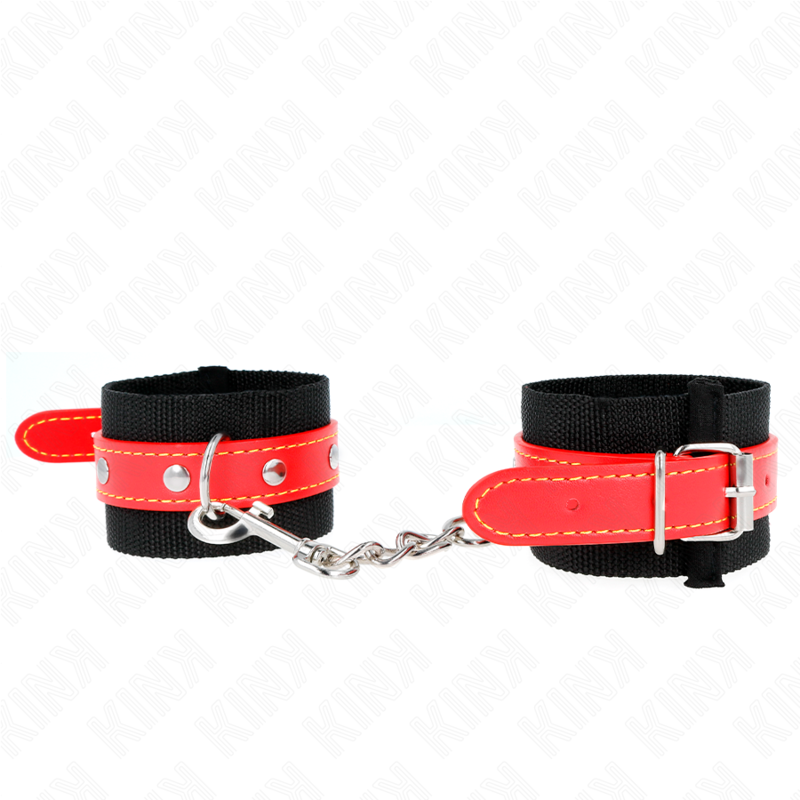 Kink - Zwarte Nylon Polsbandjes Met Verstelbare Rode Lederen Band 19-24 cm X 5,5 cm - afbeelding 2