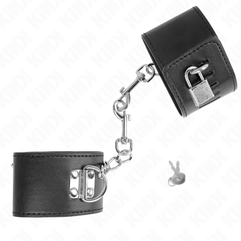 Kink - Verstelbare Zwarte Hangslot Polsbandjes 16-23 cm X 5,5 cm - afbeelding 3