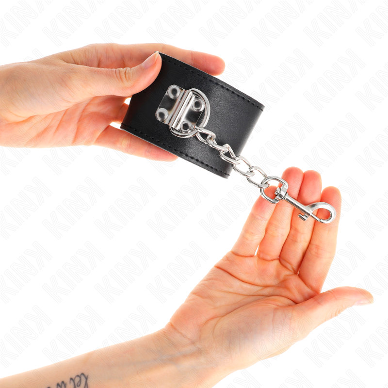 Kink - Verstelbare Zwarte Hangslot Polsbandjes 16-23 cm X 5,5 cm - afbeelding 4