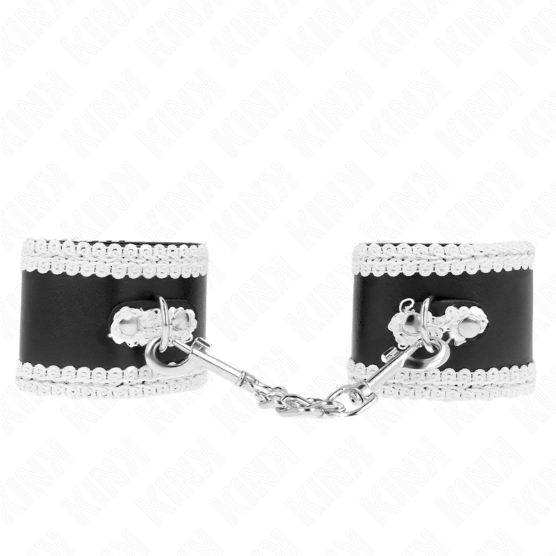 Kink - Zwarte Polsbandjes Met Verstelbare Witte Decoratieve Kant 20-23 cm X 5,5 cm - afbeelding 2