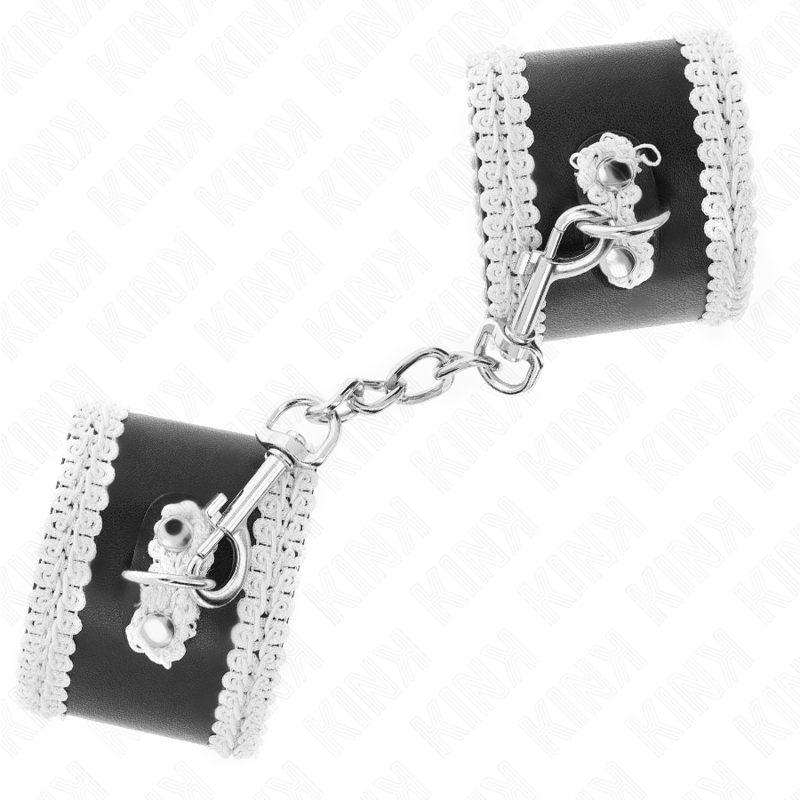 Kink - Zwarte Polsbandjes Met Verstelbare Witte Decoratieve Kant 20-23 cm X 5,5 cm - afbeelding 3