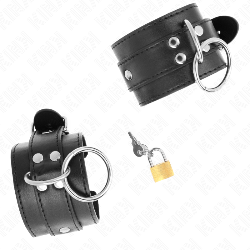 Kink - Polsbandjes Met Vergrendeld Hangslot Op Ringen Zwart Verstelbaar 20-28 cm X 5,5 cm - afbeelding 3