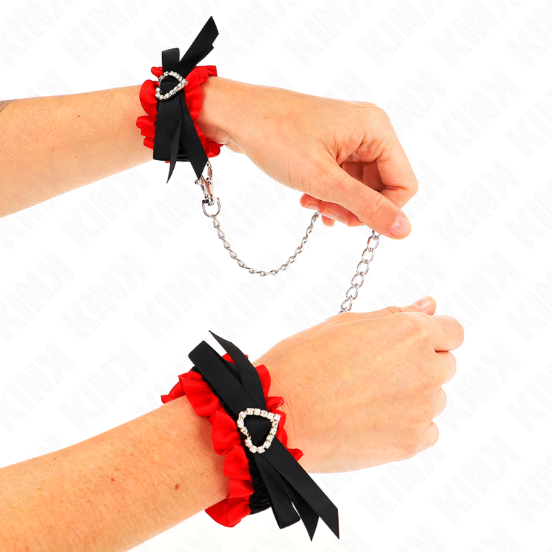 Kink - Elastische Kanten Polsbandjes Met Rood Hart Detail Verstelbaar 22-35 cm