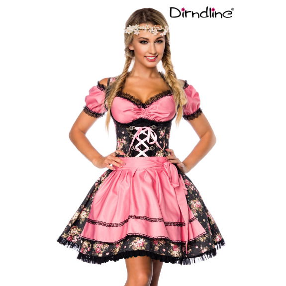 Premium dirndl zwart/roze bloem met blouse