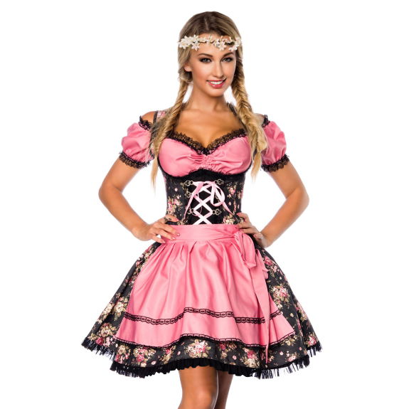 Premium dirndl zwart/roze bloem met blouse