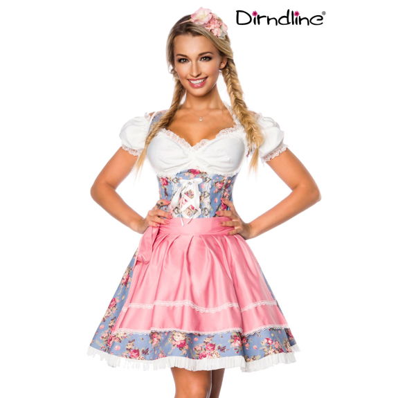 Premium dirndl roze/blauw met blouse