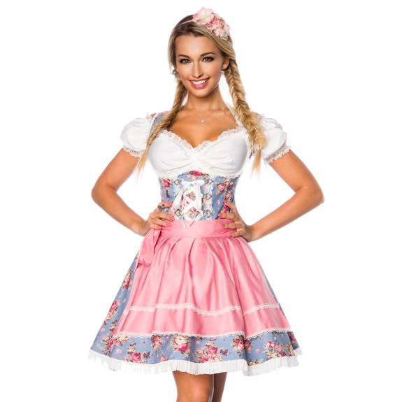 Premium dirndl roze/blauw met blouse