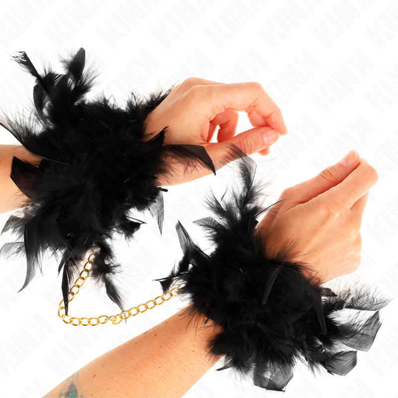 Kink - Zwarte Veer Handboeien Met Gouden Ketting Model 1
