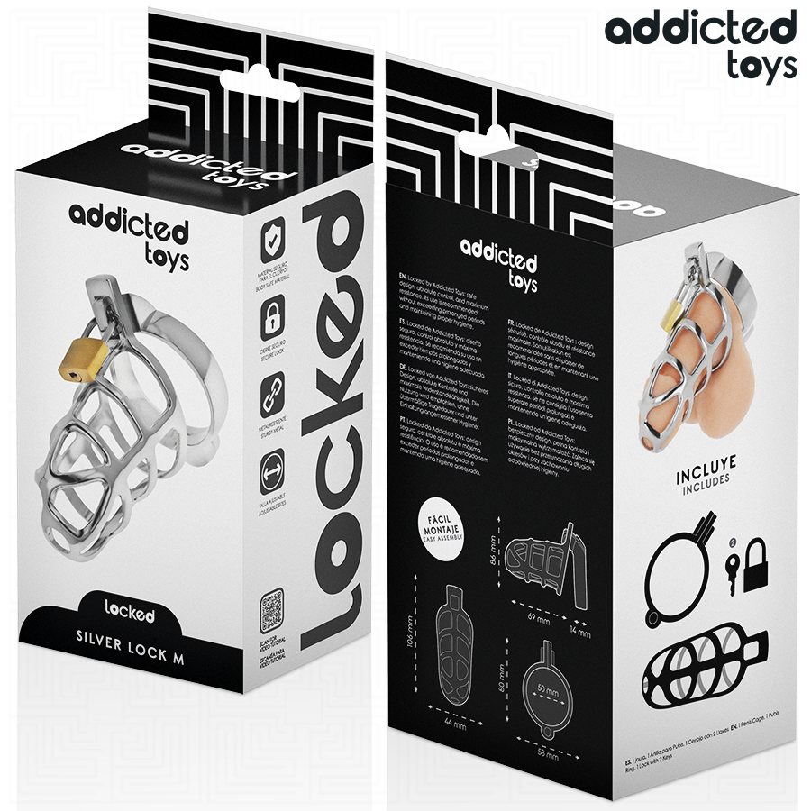 Addicted Toys Locked - Zilveren Slot Peniskooi Metaal Maat M - afbeelding 6