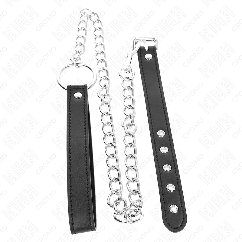 Kink - Lederen Penisring 21,5 X 2 cm Met 60 cm Metalen Ketting En Lederen Band - afbeelding 3
