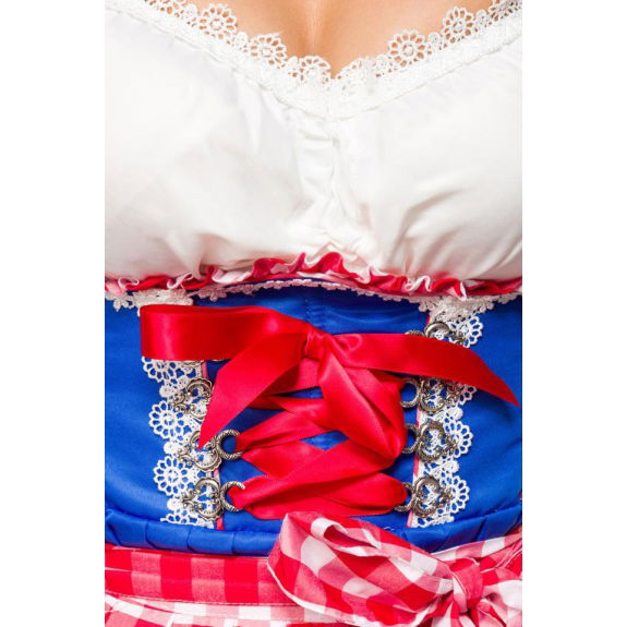 Onderborstdirndl geruite schort blauw/rood
