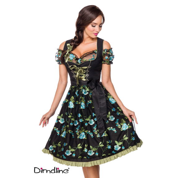 Dirndl zwart/groen inclusief kanten blouse