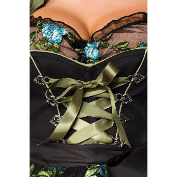 Dirndl zwart/groen inclusief kanten blouse