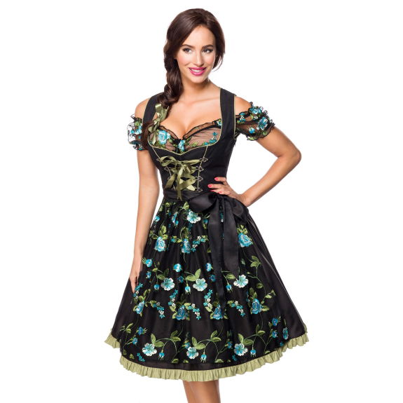 Dirndl zwart/groen inclusief kanten blouse
