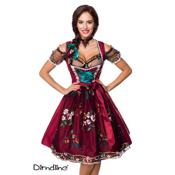 Dirndl bordeaux inclusief kanten blouse