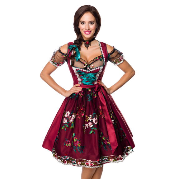Dirndl bordeaux inclusief kanten blouse