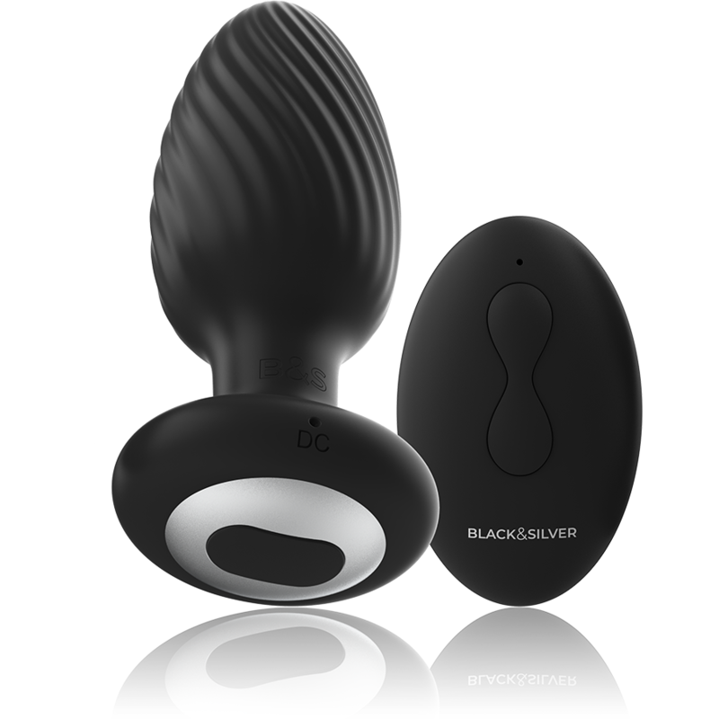 Black&silver - Wells Anal Draaibare Plug Siliconen Afstandsbediening