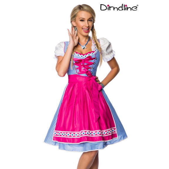 Traditionele Karodirndl roze/blauw geruit