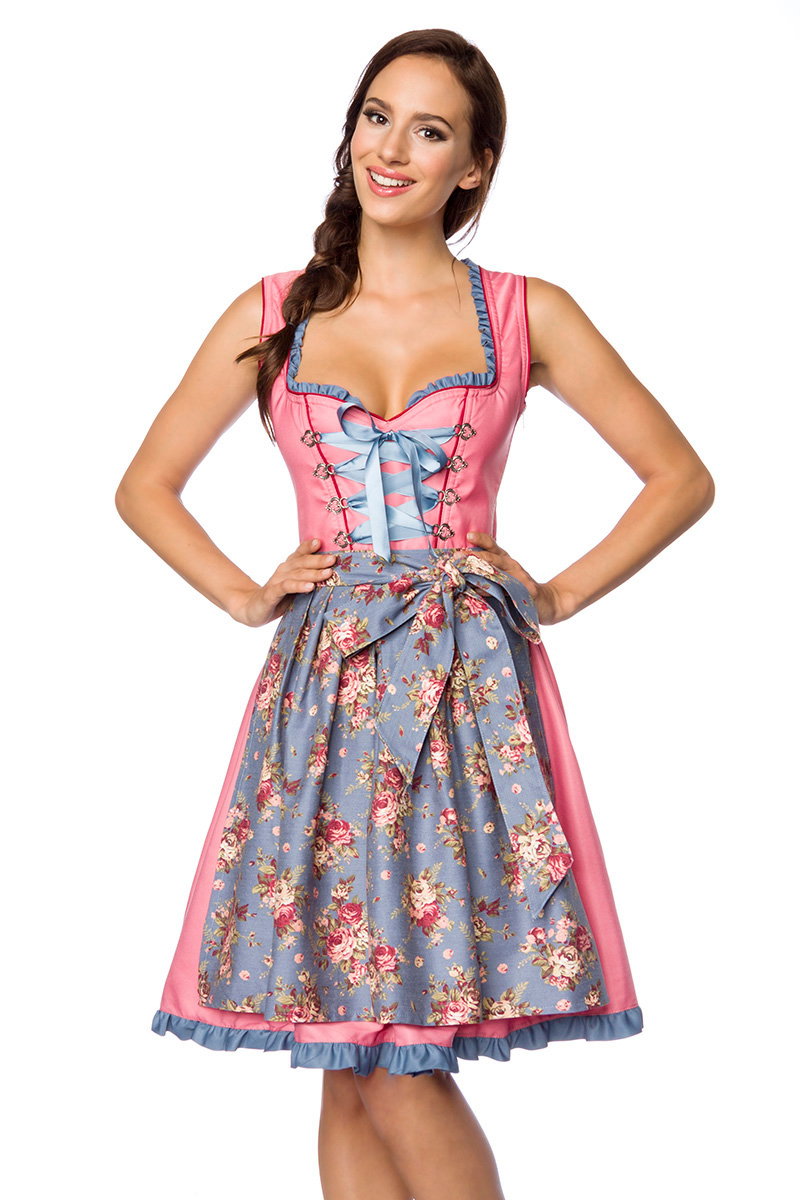 Dromerige dirndl roze/blauw bloem - afbeelding 3