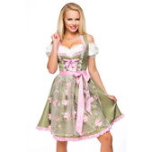 Dirndl met bloemschort army/roze