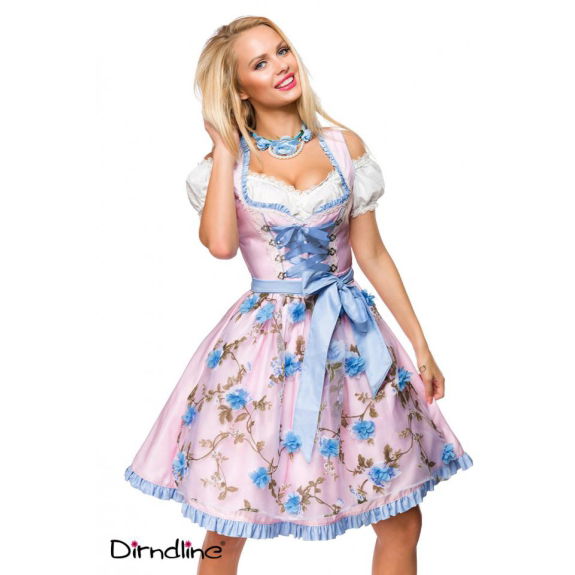 Dirndl met bloemschort zacht roze