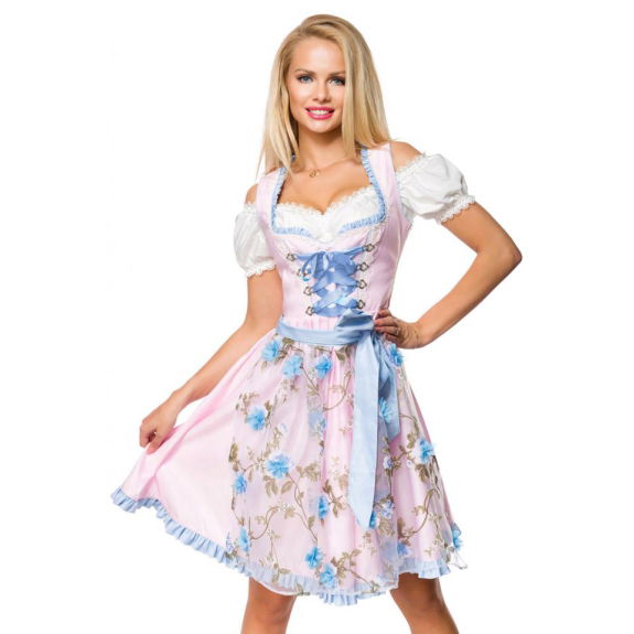 Dirndl met bloemschort zacht roze