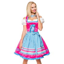 Dirndl jurk roze met geruit schort