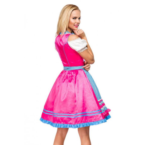 Dirndl jurk roze met geruit schort